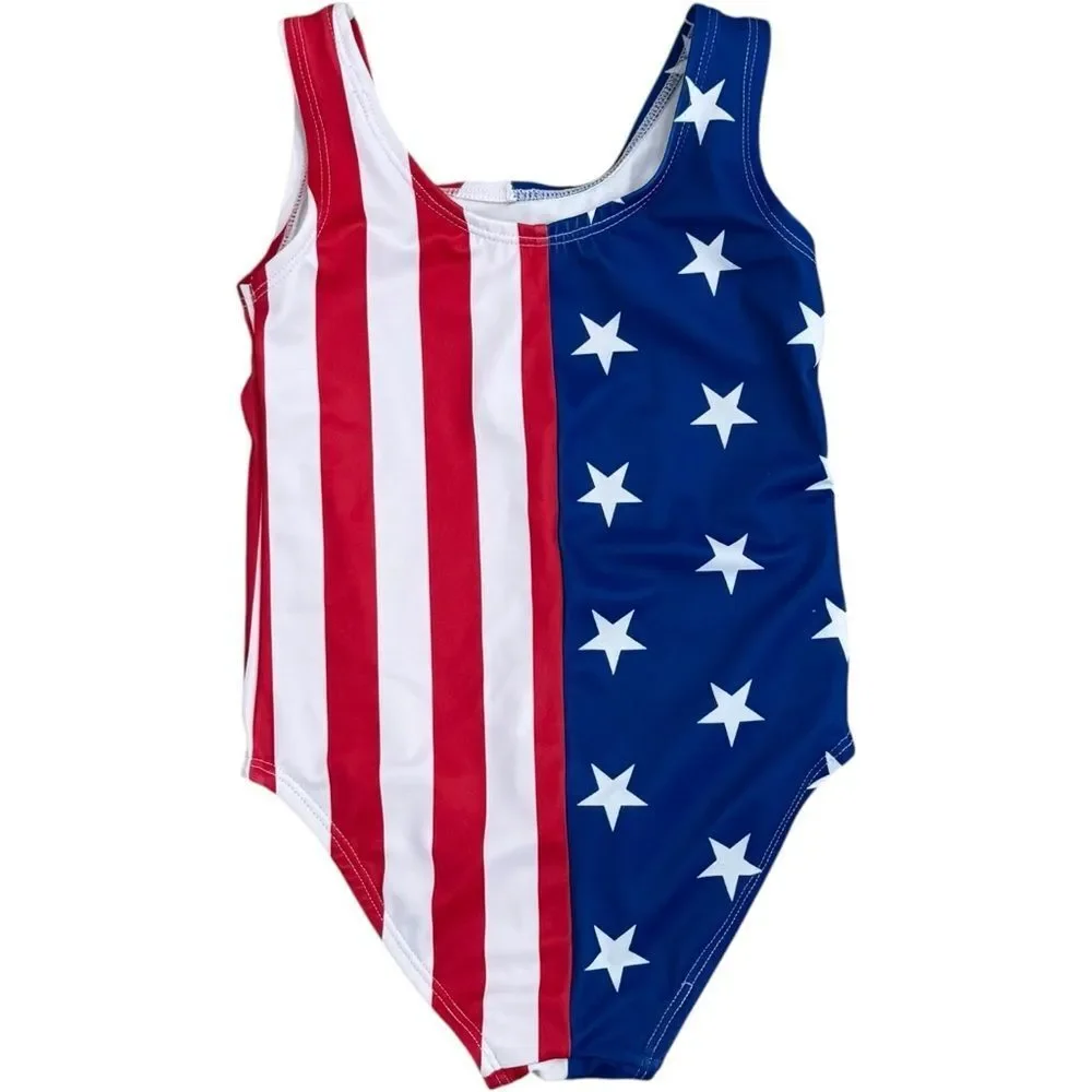 City Streets Girls One Piece American Flag Stars Stripes Bathing Suit. 24 Months